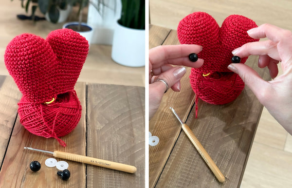 Installing Safety Eyes into Amigurumi Heart