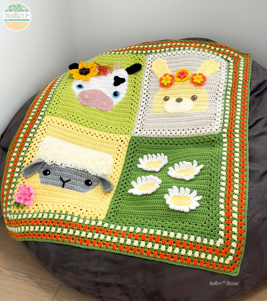 Crochet Daisy Block Incorporated Into Animal Blanket