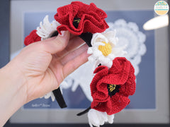 Crochet Poppy and Daisy Headband