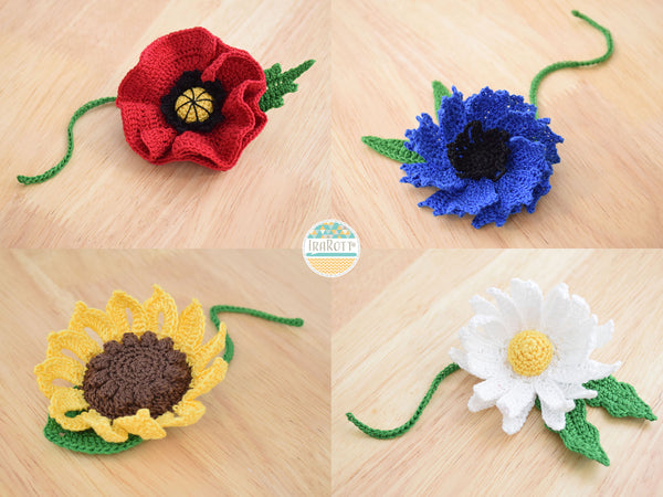 Crochet Flower - Poppy, Sunflower, Corn Flower, Daisy