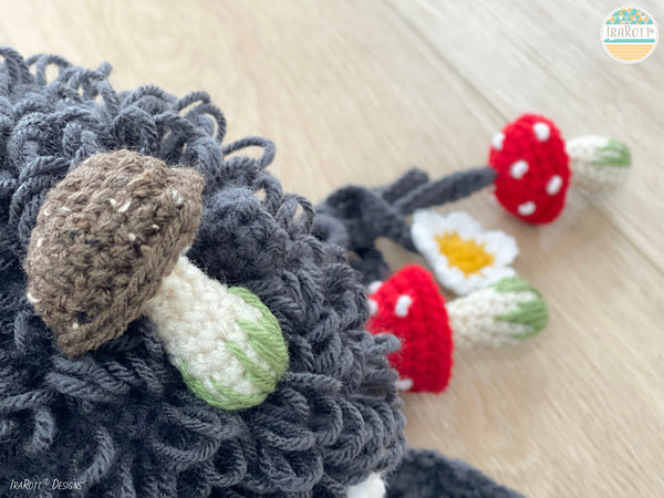 Crochet Hedgehog Hat With Mushroom Ties