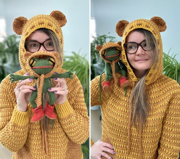 Jabka The Traveling Frog and Crochet Bear Sweater