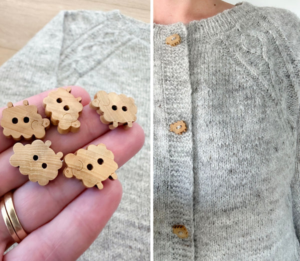 Cute Sheep Buttons on my Handspun Sweater