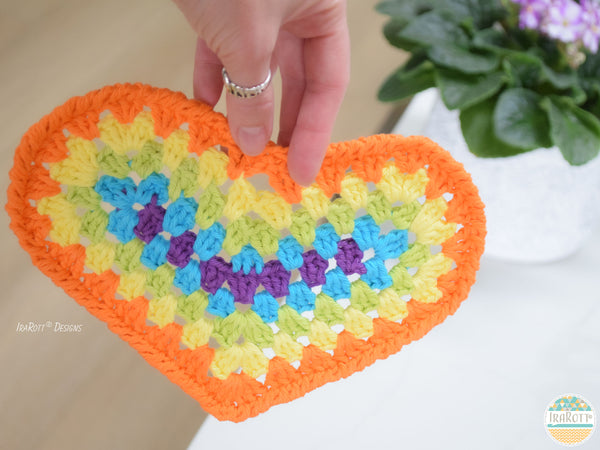 Granny Square Style Crochet Heart Coaster