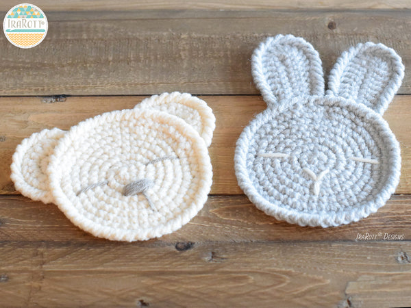 The Sleepy Bunny and Bear Coasters Free Crochet Pattern by IraRott