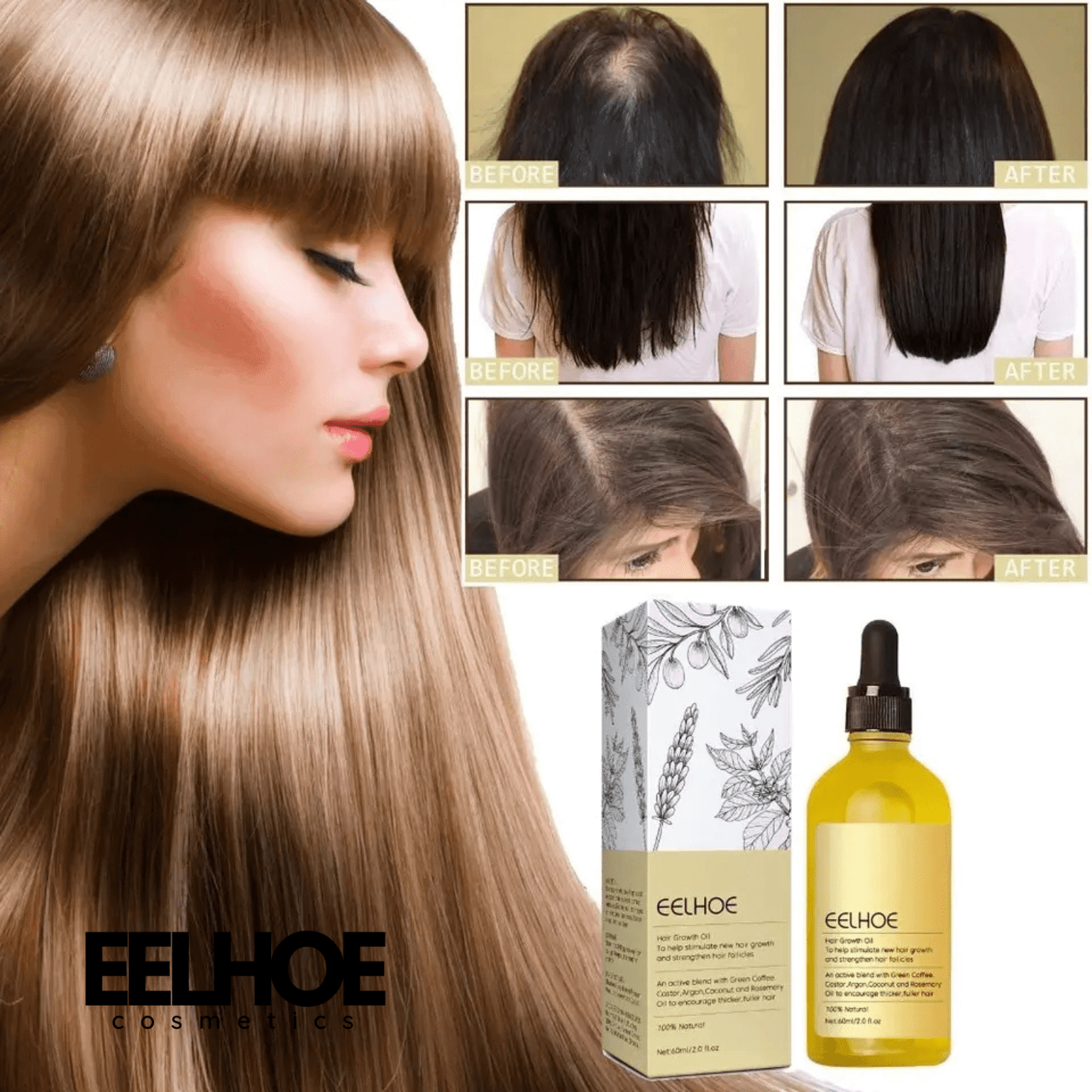 Aceite esencial natural para el crecimiento del cabello nutritivo con romero.