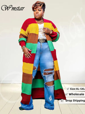 Wmstar Plus Size Outwear Women Cardigans Fall Winter Clothes Sweaters Coat Fashion Long Top with Pockets Wholesale Dropshipping - Shay'z Kloset