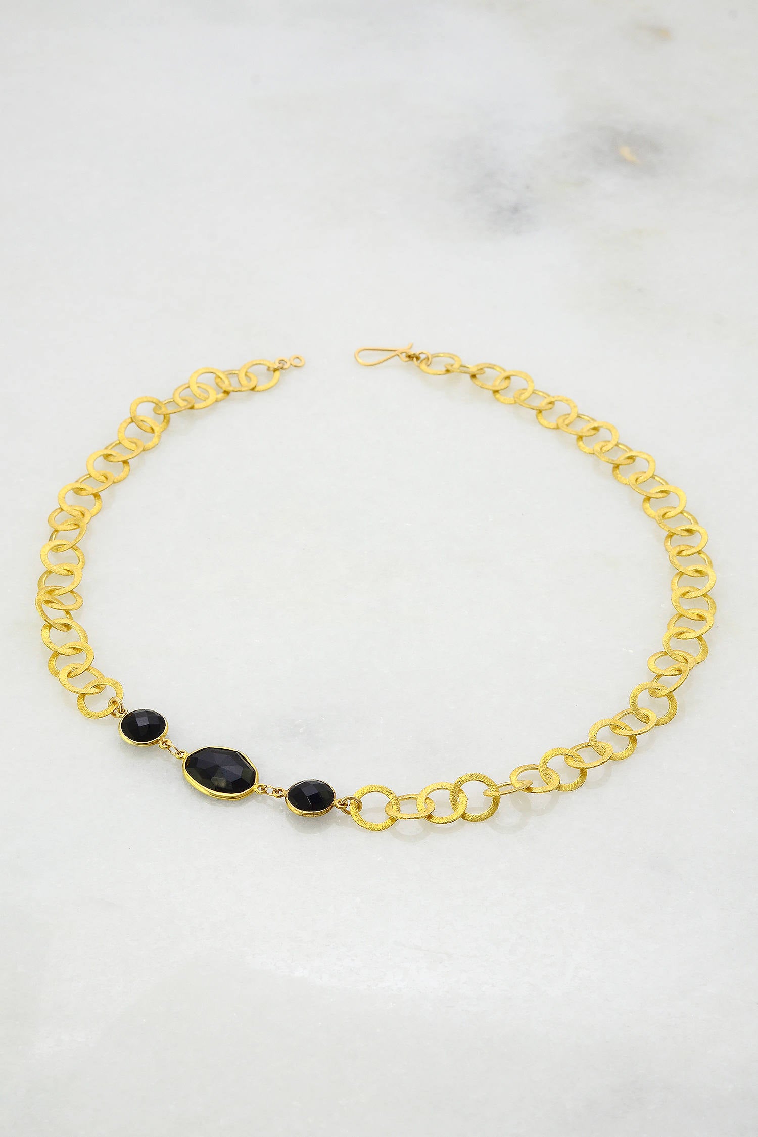 18 Inch Black Onyx Hydro Choker Necklace Faceted Rondelle Beads 24k Gold  Plated Wire Wrapped Rosary Vermeil Chain.