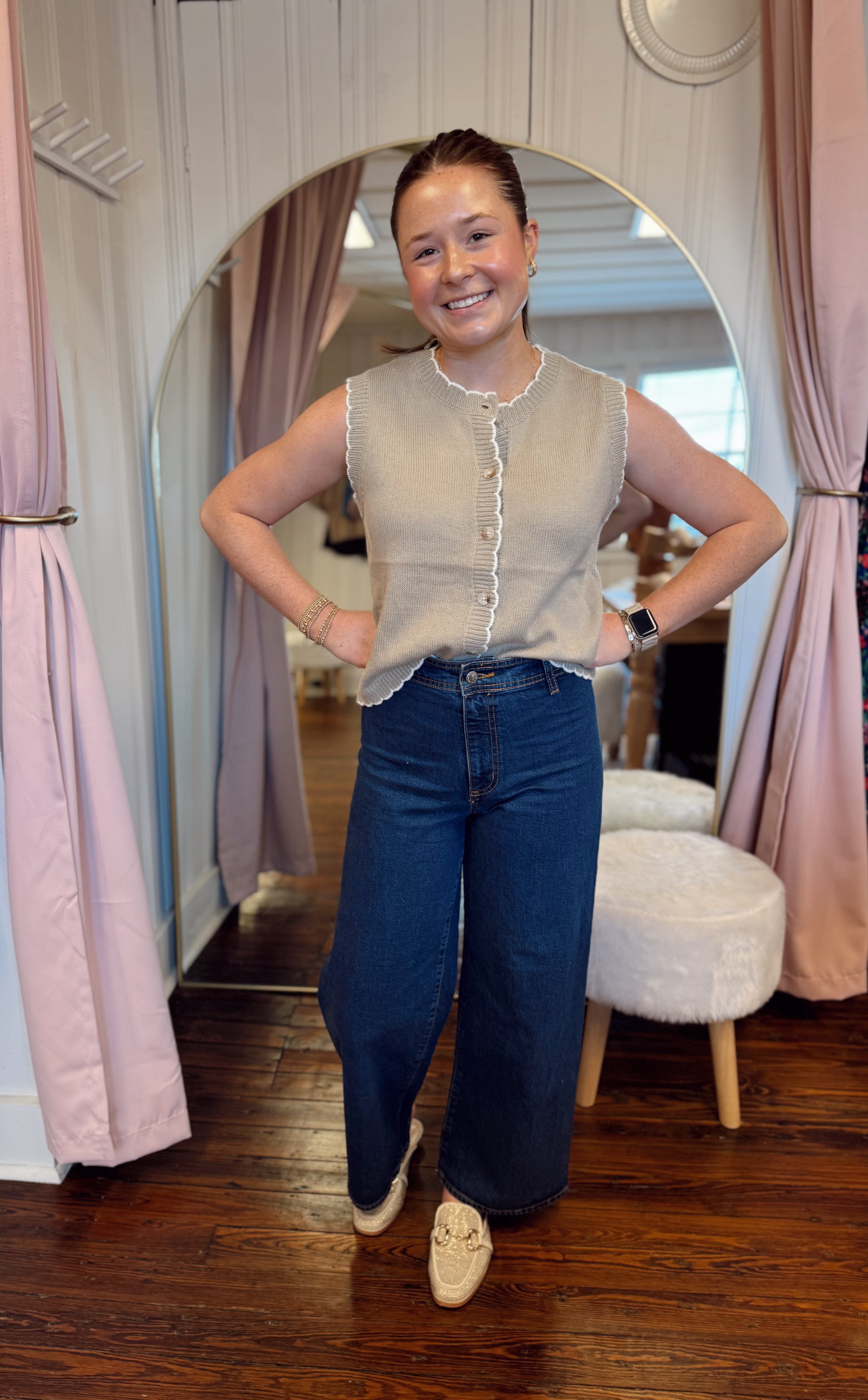 Scallop Button Up Sweater Vest