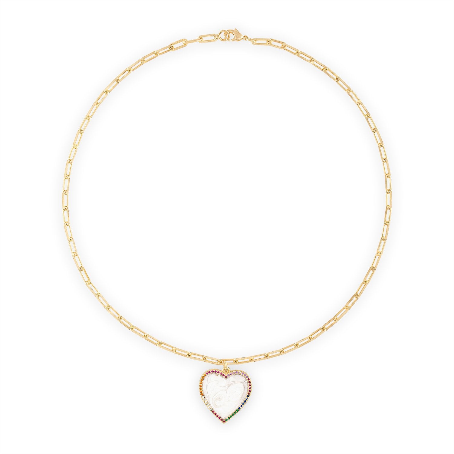 Rainbow Heart Chain Link Necklace