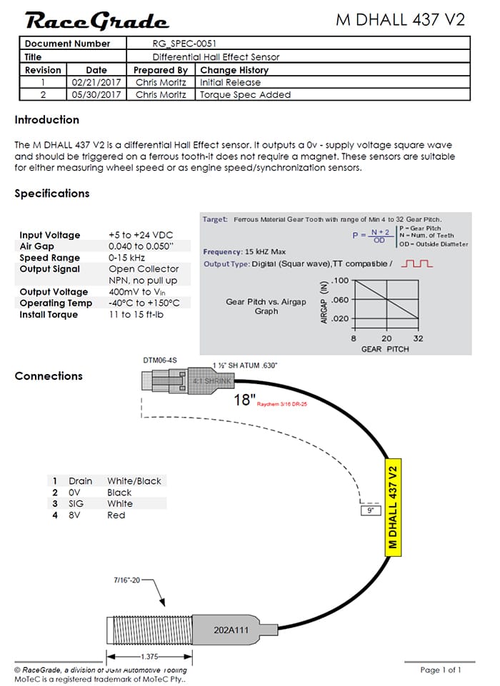 RaceGrade Differential Hall Sensor 437