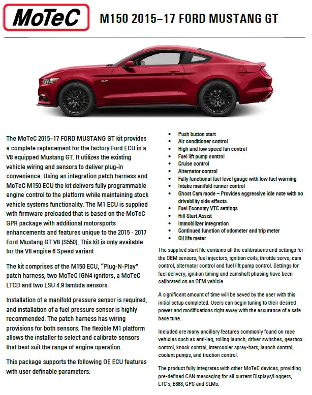 MoTeC USA Mustang GT 2015-2017 S550