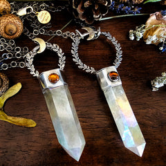 Fae Kingdom Crystal Aura Sterling Silver Wand Ndcklace