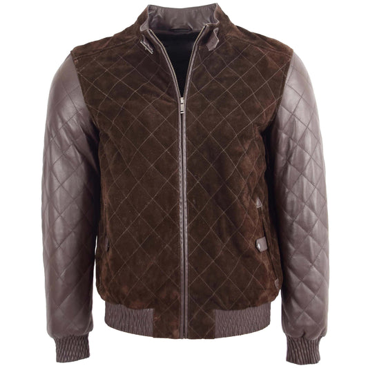 Mens Leather and Suede Bomber Varsity Jacket Bradley Brown