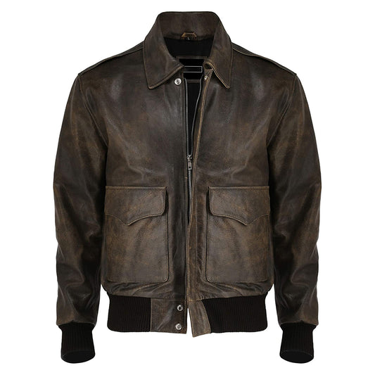 A2 Aviator Flight Jacket For Men Real Cowhide Distressed Leather Jacket