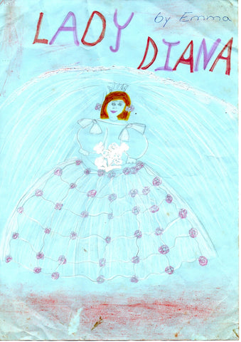 Emma Serberg's primary school drawing imagining Princess Di's wedding dress