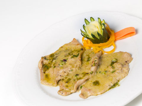 Scaloppina di vitellino con pesto di pistacchio di bronte dop