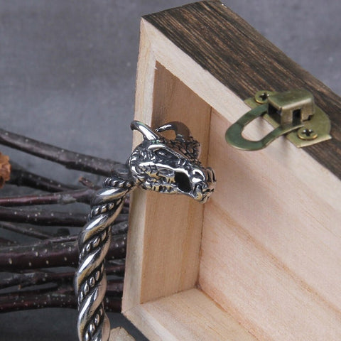 Close Up Image of the Dragon Head Viking Arm Ring - Old Norse-Inspired Oath Ring