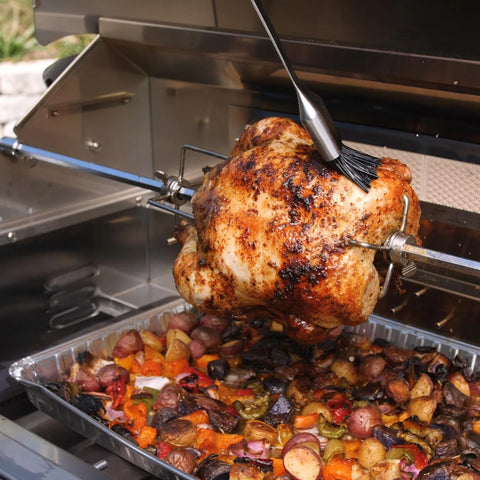 Cooking a chicken on the Blaze Rotisserie Kit on the LTE Grill