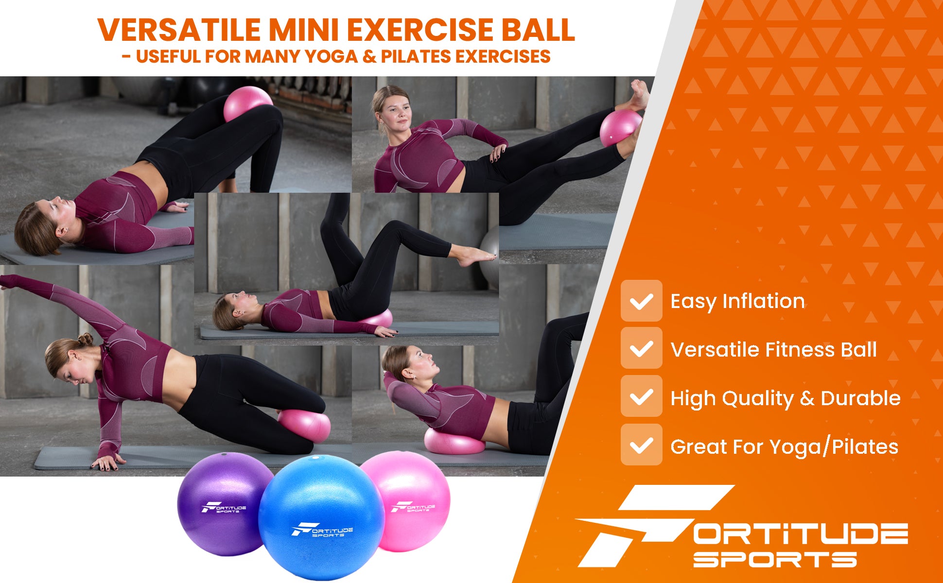 Demonstration of exercises that can be done with a small yoga ball