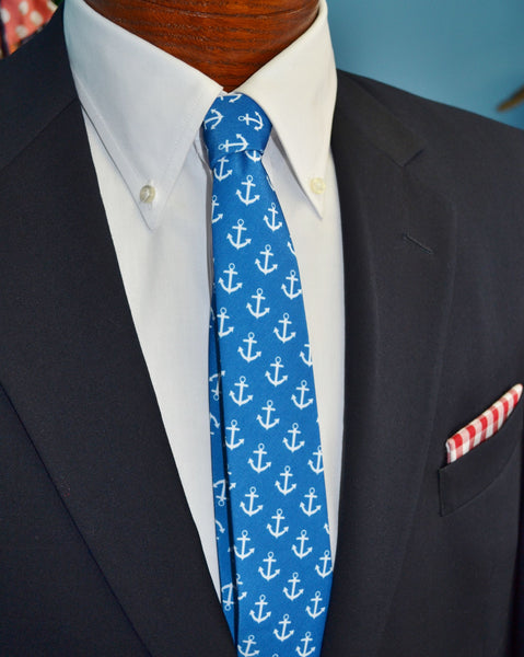 Anchors On Royal Blue Handmade Necktie