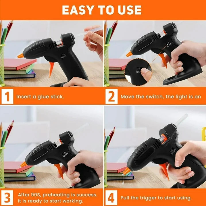 Cordless Hot Glue Gun, Fast Preheating Hot Glue Gun Kit with 30pcs Glue Sticks and Stand, USB Rechargeable Hot Melt Glue Gun Tools for Crafts, Arts, DIY and Festival Decorations Black