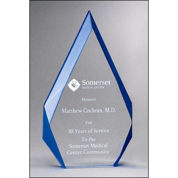 Flame Series, 1" thick clear acrylic with blue accented bevels, 3 Sizes