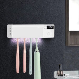 UV sterilizer for toothbrushes with rechargeable battery and display