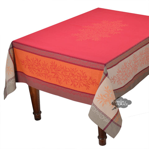 Olive red jacquard tablecloth by l'Ensoleillade