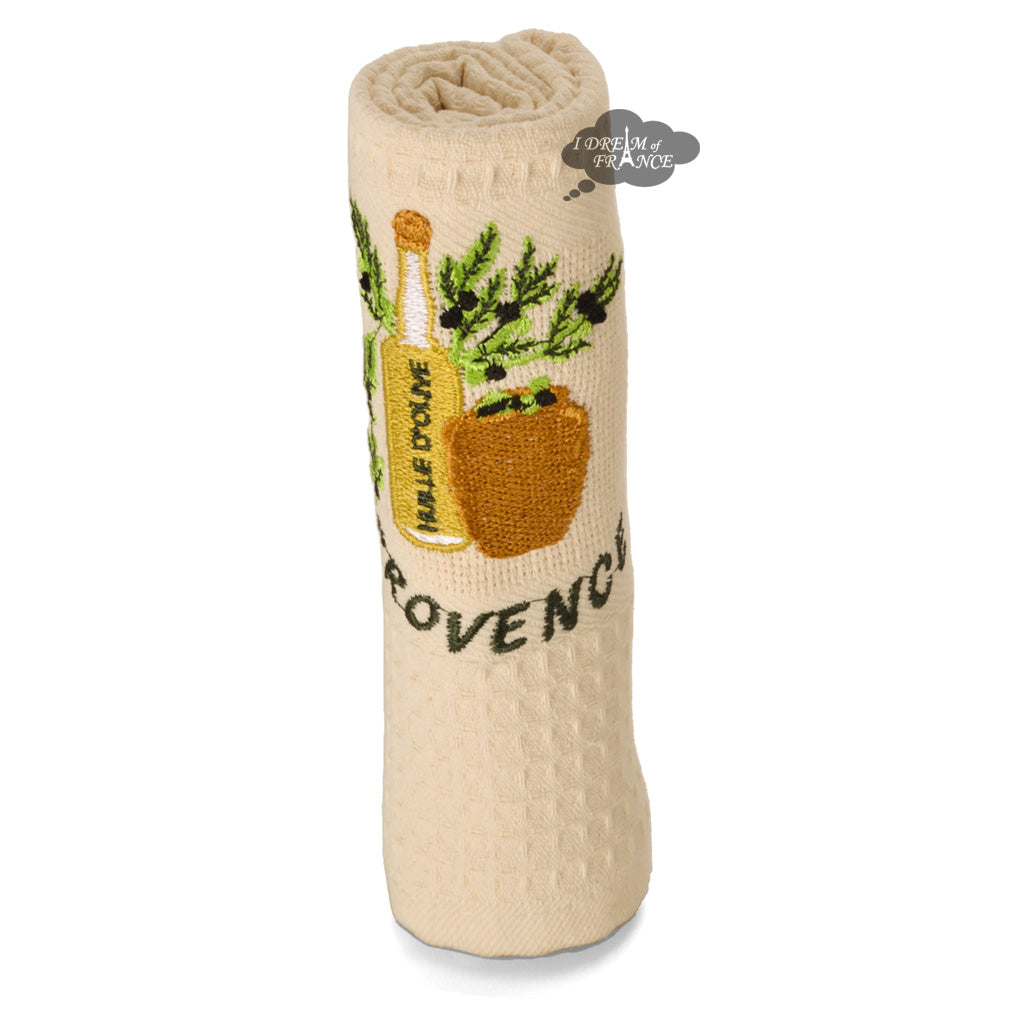 Provence Olive Tree Tangerine Waffle-Weave Kitchen Towel by Coton Blanc