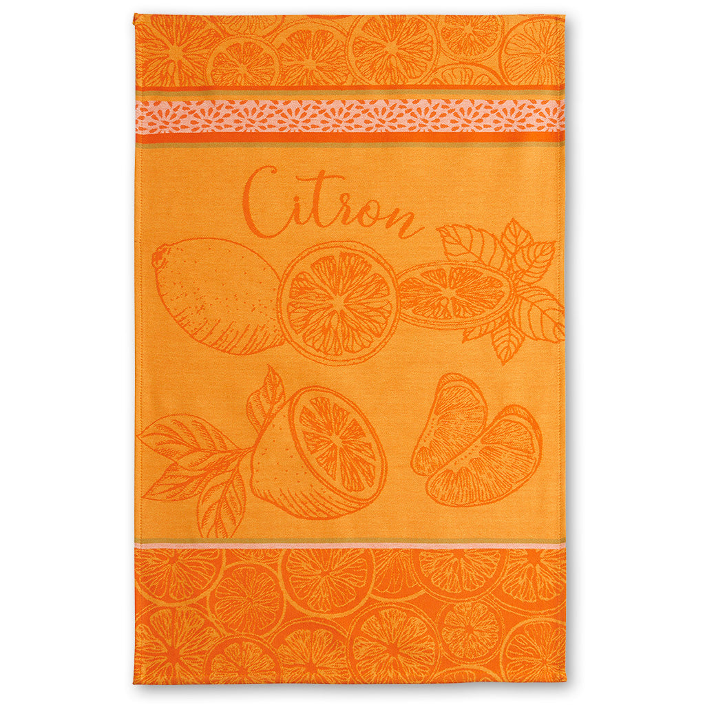 Coucke French Cotton Jacquard Towel, Les Argrumes (Citrus Fruit), 20-Inches by 30-Inches, Orange and Yellow
