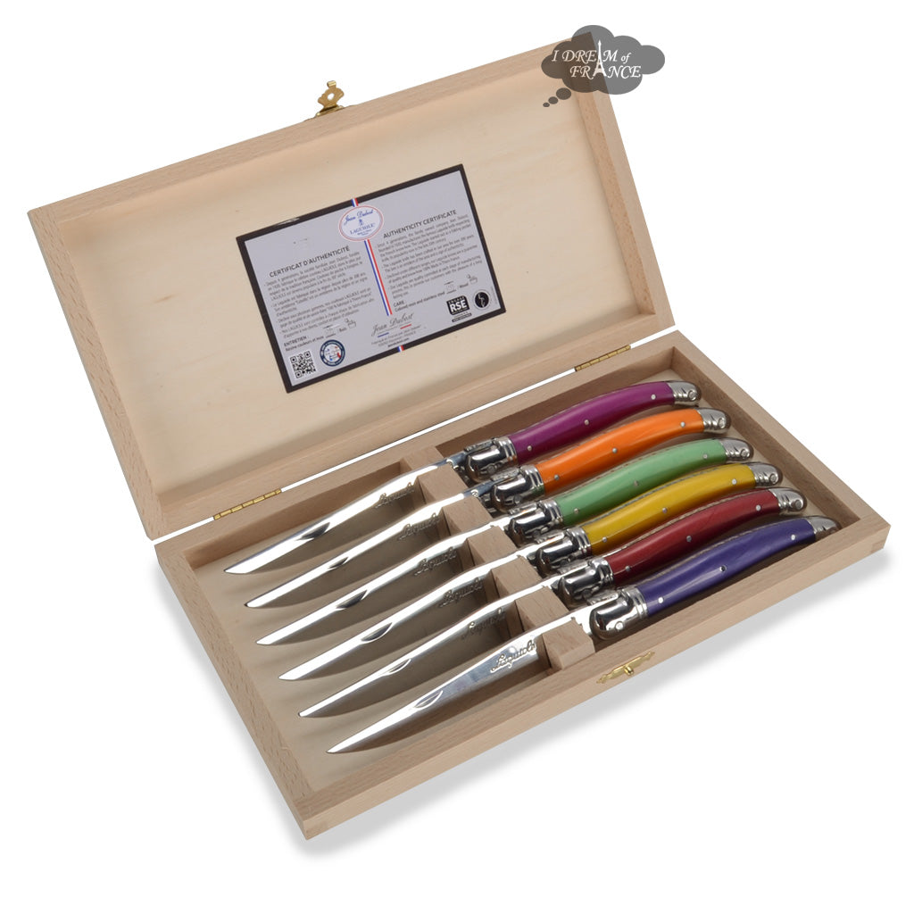 Jean Dubost 6 Steak Knives Multi-Color in Clasp Box