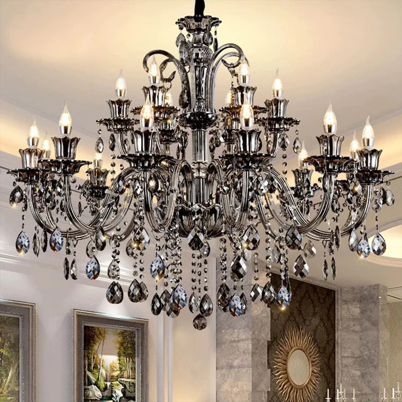 HomeDor Laura Black Candle Crystal Chandelier