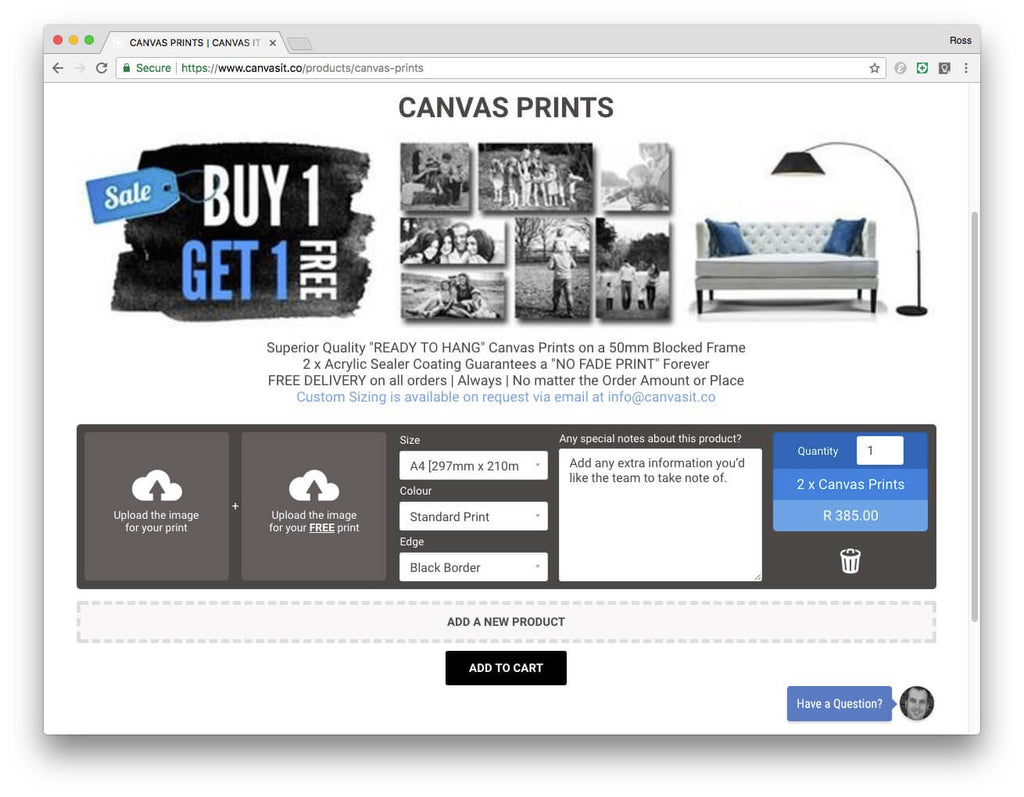 CanvasIt Custom Product Page