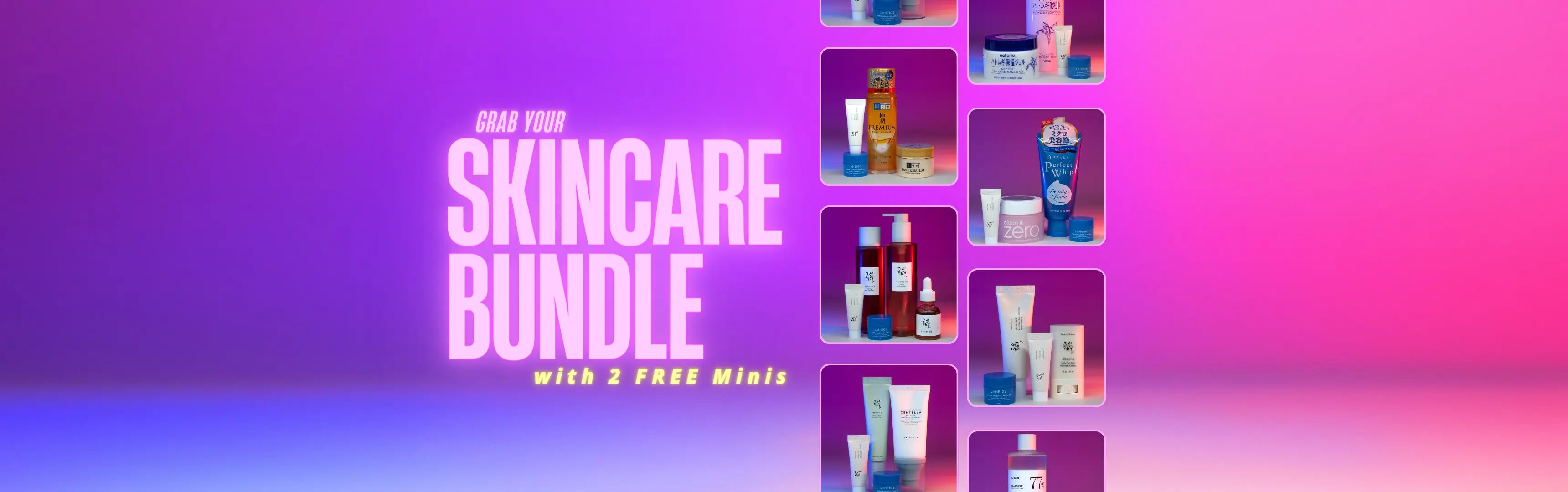 An image of a Skincare Bundle that comes with 2 free mini skincare