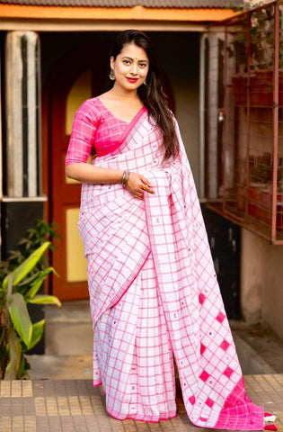Pink linen saree