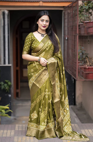 Green cotton crepe saree