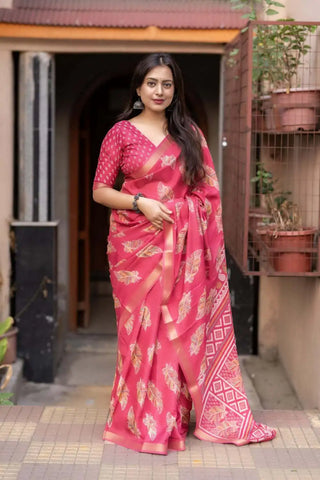 Pink cotton crepe saree