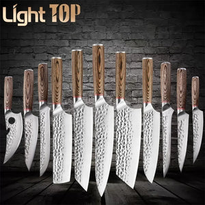 11 PCS Kitchen Tools Kitchen Knives Colored Wooden Handle Japanese Knife - justforyoushopping23