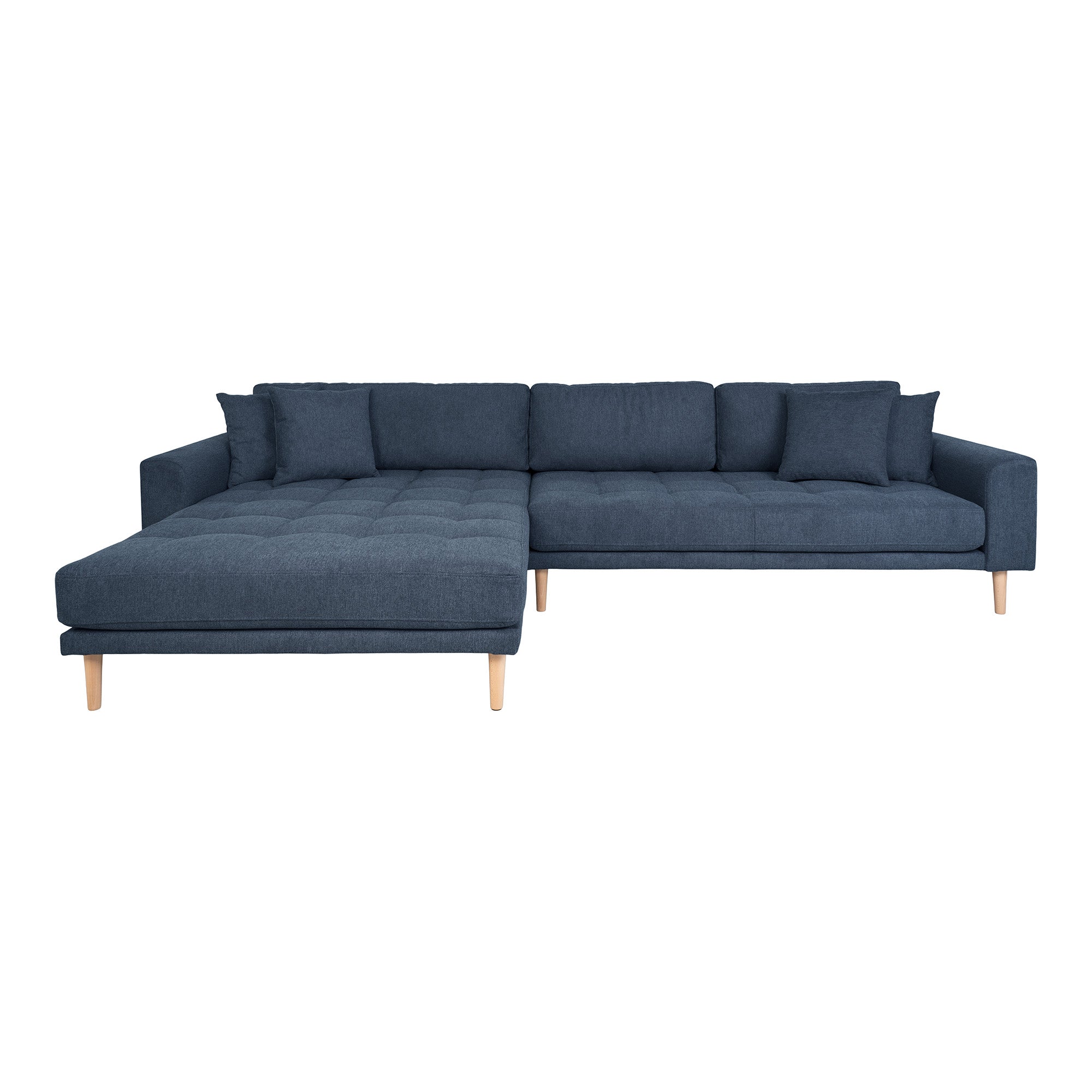 Billede af Lido Lounge Sofa - Lounge Sofa, Venstrevendt I Mørkeblå Med Fire Puder Og Natur Træben, Hn1035