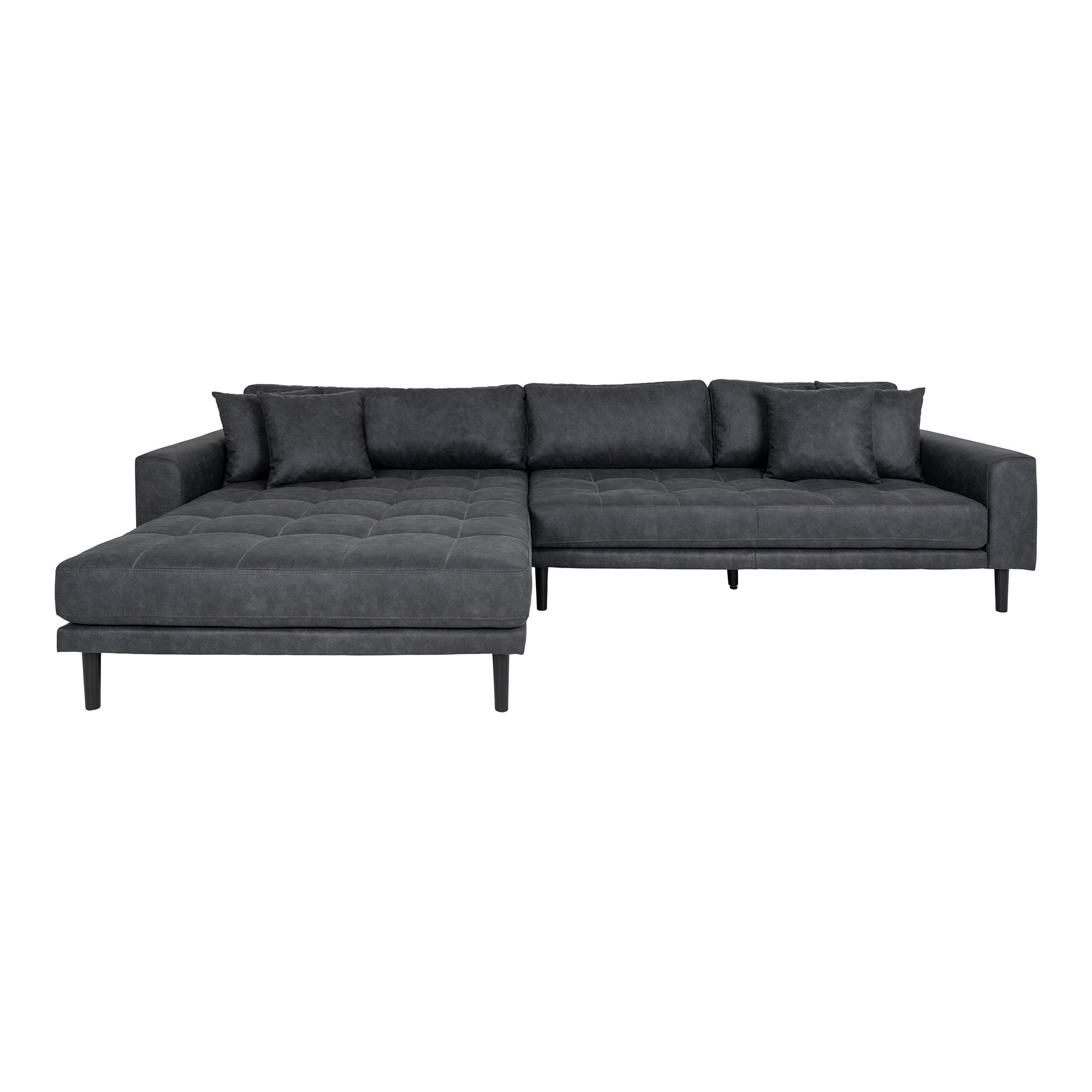 Billede af Lido Lounge Sofa - Lounge Sofa, Venstrevendt I Mørkegrå Microfiber Med Fire Puder Og Sort Træben, Hn1000