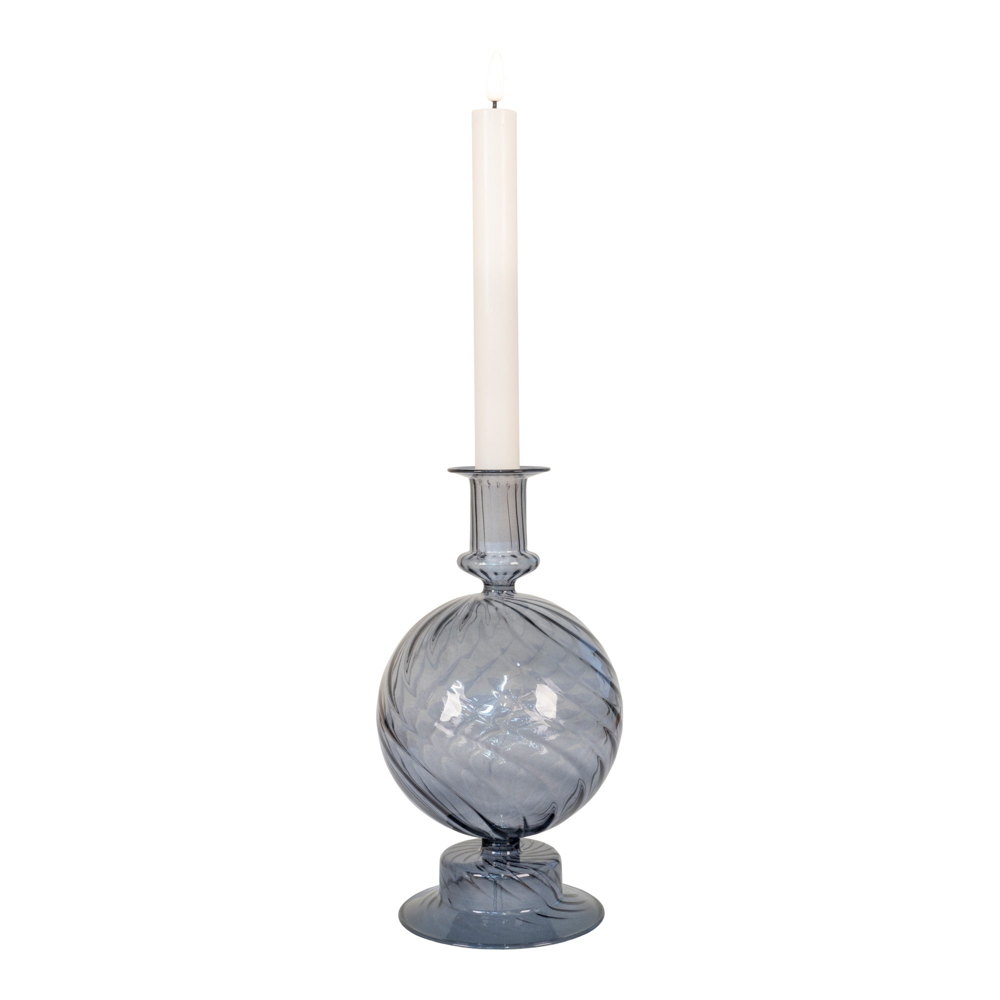Lysestage - Lysestage, Mundblæst Borosilikatglas, Blå, Ø12X22 Cm