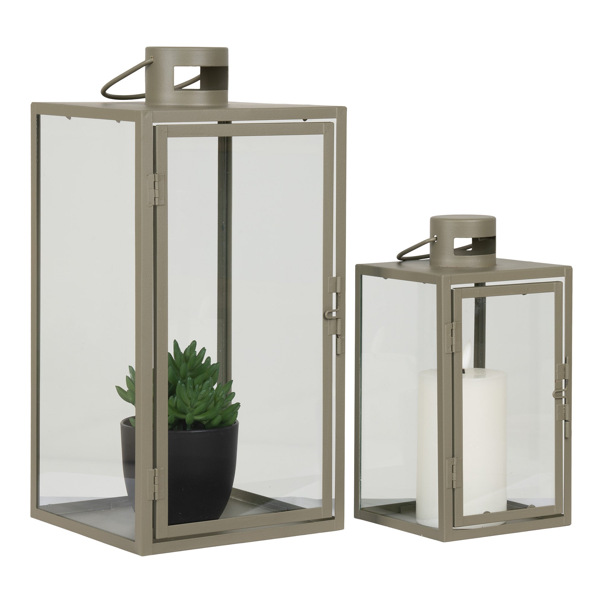 Se Corfu Lanterner - Lanterner, Metal/Glas, Grøn, Sæt Af 2 hos Billige Bolig Møbler