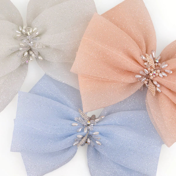 Best luxury girls hair bows, uniquely handmade by Sienna Likes to Party, perfect for easter gift giving and childrens special occasions.  Hand beaded by Sienna Likes to Party