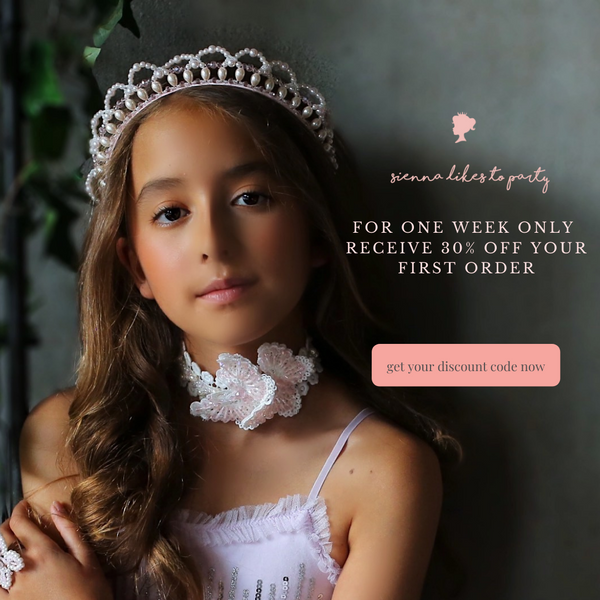 get your 30% off code for Sienna Likes to Party best childrens accessories