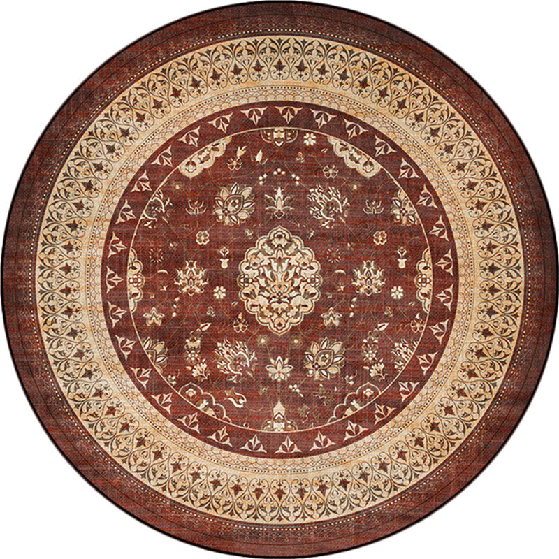 Persian Medallion Pattern Rug Brown Polyester Rug Machine Washable Non-Slip Area Rug for Bedroom