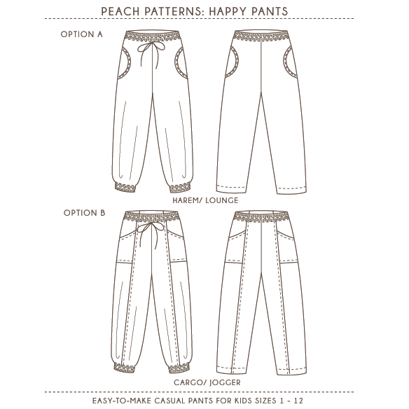 Happy Pants Harem & Cargo Style Pants PDF Sewing Pattern for Girls & B ...