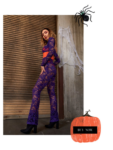 Halloween Wholesale Fashion Trends Purple 2 piece set and orange bodysuit