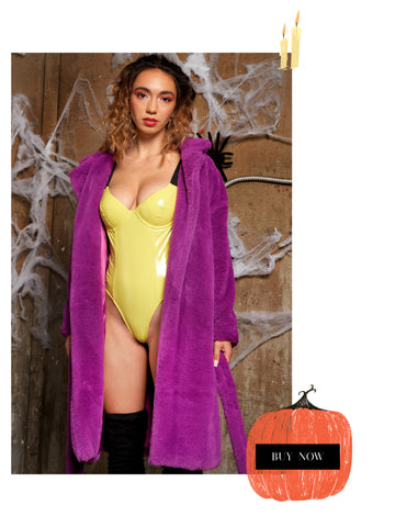 Halloween Wholesale Fashion Trends Purple Fury Coat and Yellow Bodysuit