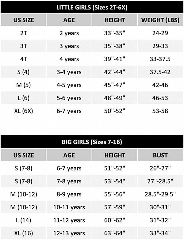 Tasha Apparel Girls Clothing Size Chart